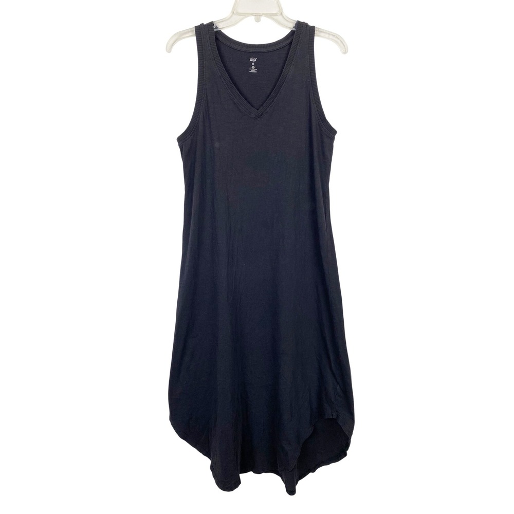 Dip Organic Cotton V-Neck High-Low Tank Midi Dress Womens Medium Black